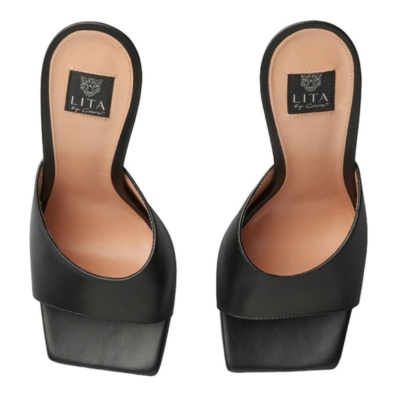 LITA by Ciara Solid Square Toe Slide Sandal in Black NWT - Picture 4 of 8